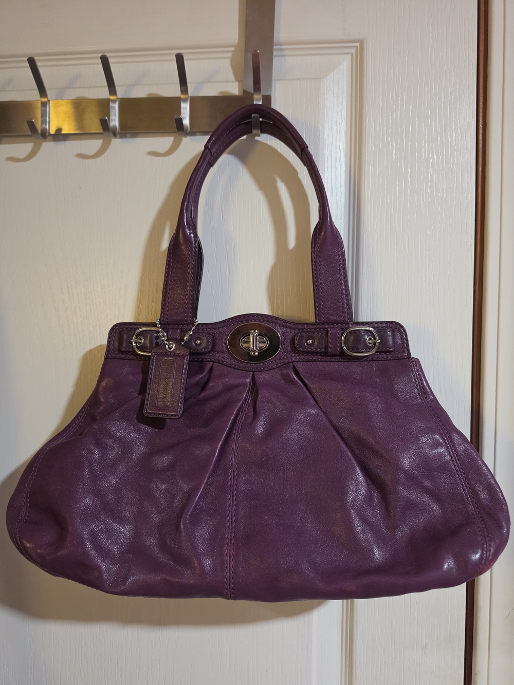 COACH Mia plum Pleated Leather Carryall Shoulder Bag Satchel 13914 Vintage